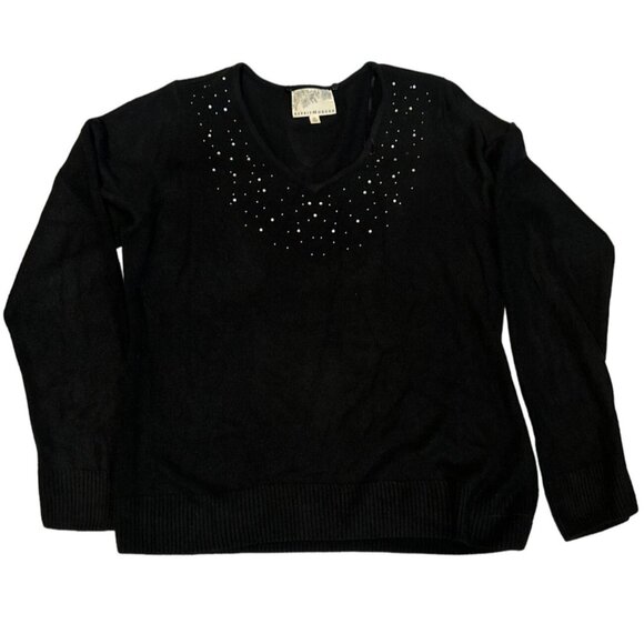 Warm Embellished Black Sweater Size XL Debbie Morgan Acrylic Rhinestone Festive - Picture 7 of 7